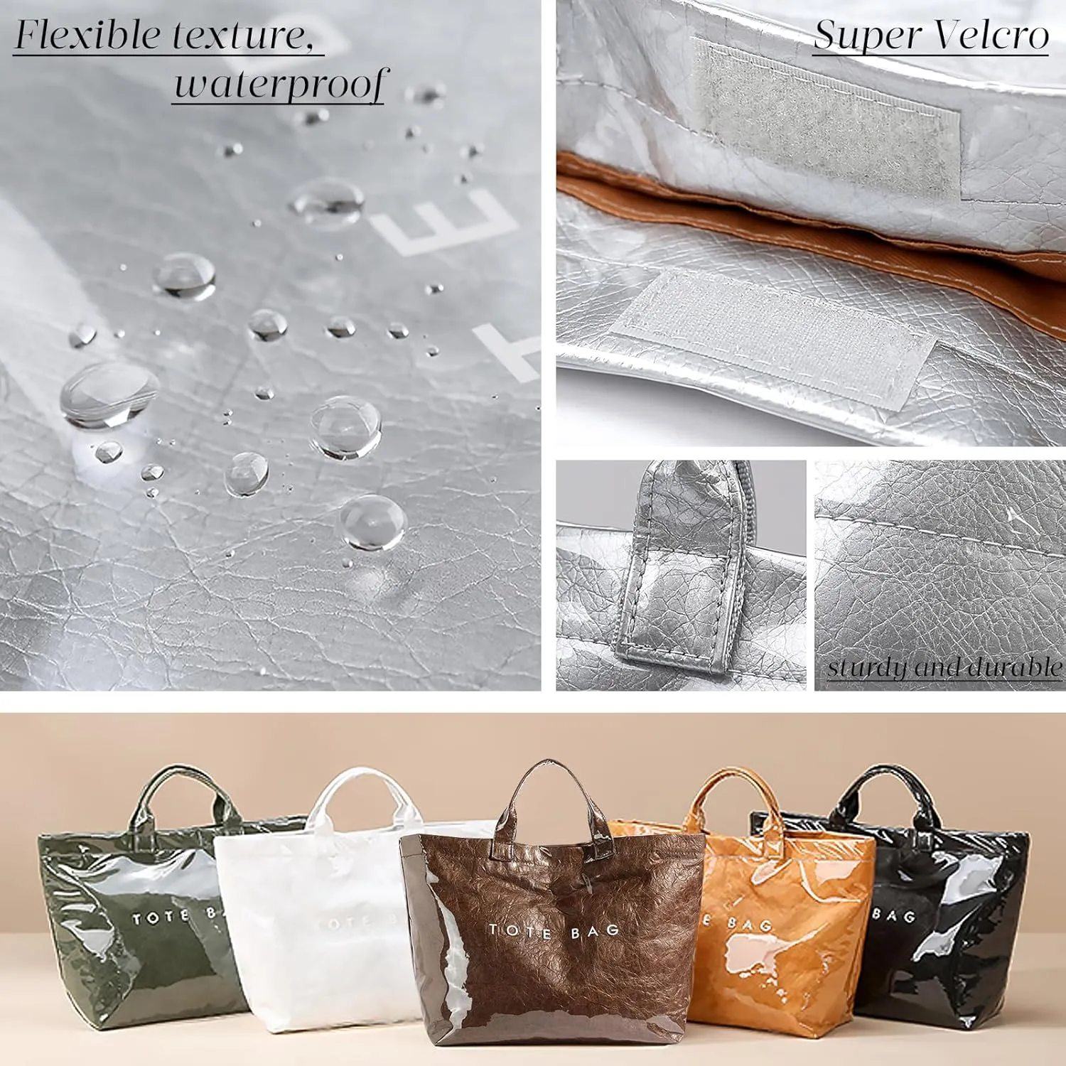 MINGRI Large Tote Bags for Women PVC Clear Totes Bag Plastic Carry All Bag Kraft Paper Shoulder Handbag Hobo for Work Travel