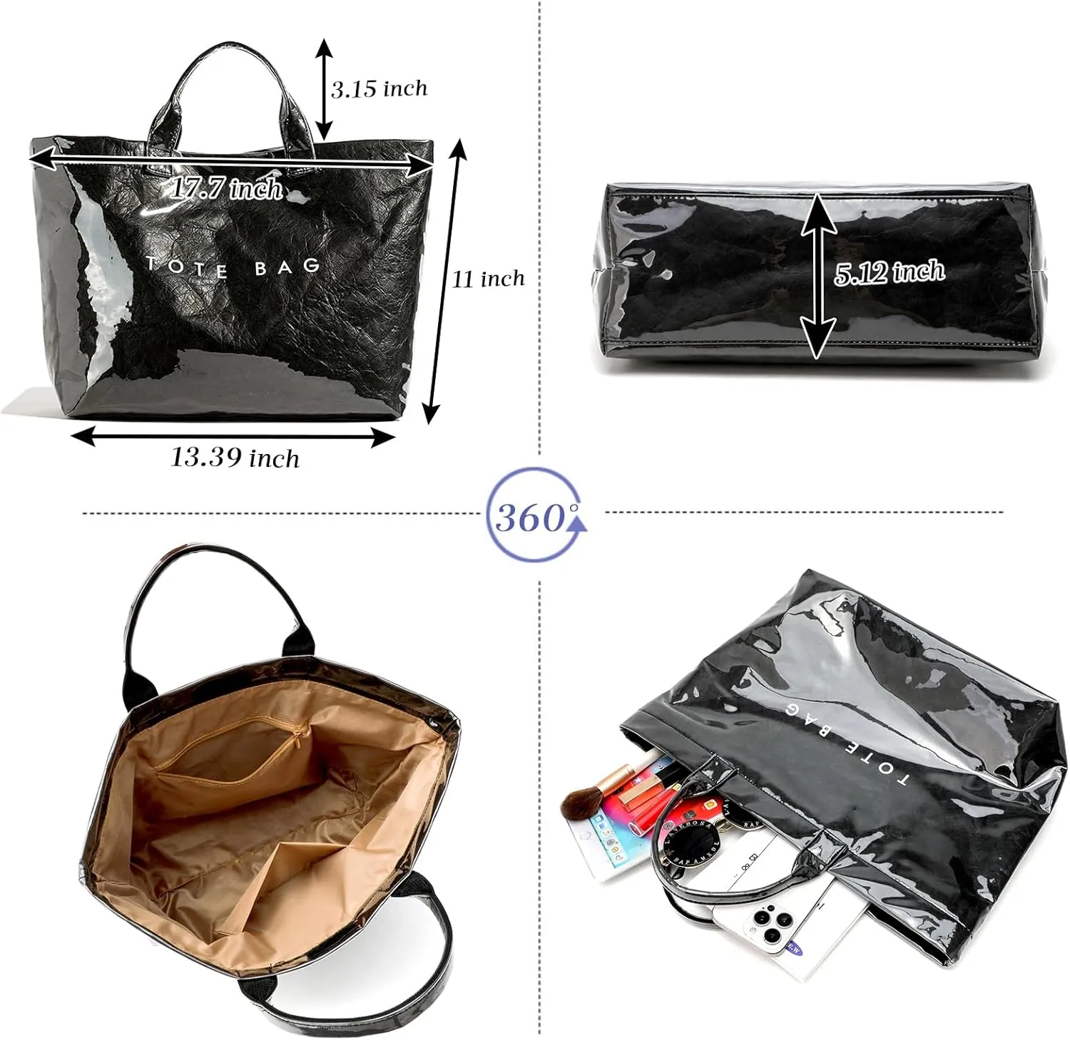 MINGRI Large Tote Bags for Women PVC Clear Totes Bag Plastic Carry All Bag Kraft Paper Shoulder Handbag Hobo for Work Travel