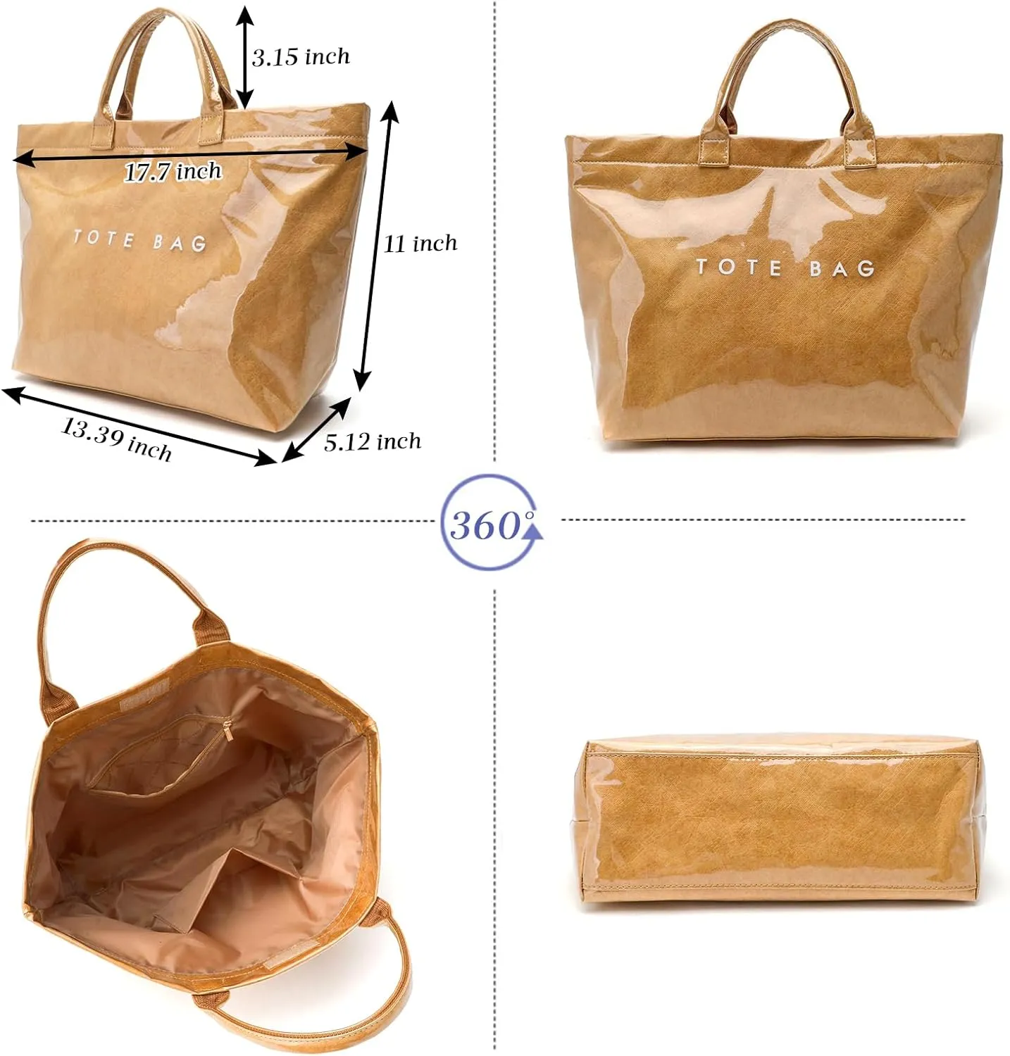 MINGRI Large Tote Bags for Women PVC Clear Totes Bag Plastic Carry All Bag Kraft Paper Shoulder Handbag Hobo for Work Travel