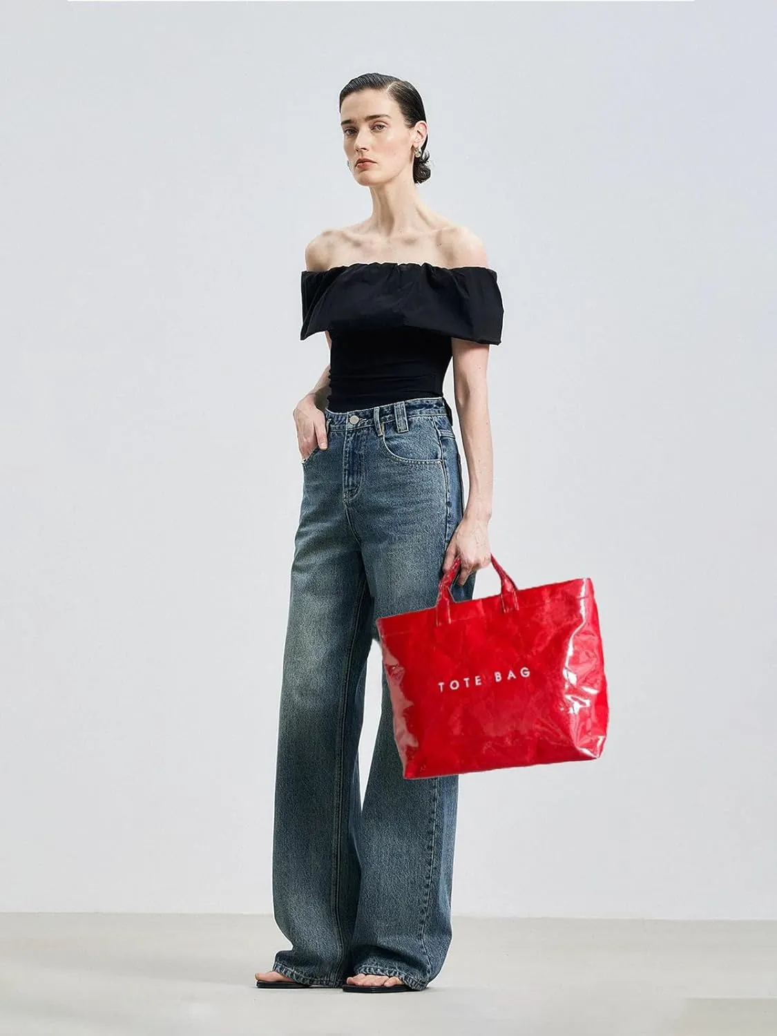 MINGRI Large Tote Bags for Women PVC Clear Totes Bag Plastic Carry All Bag Kraft Paper Shoulder Handbag Hobo for Work Travel
