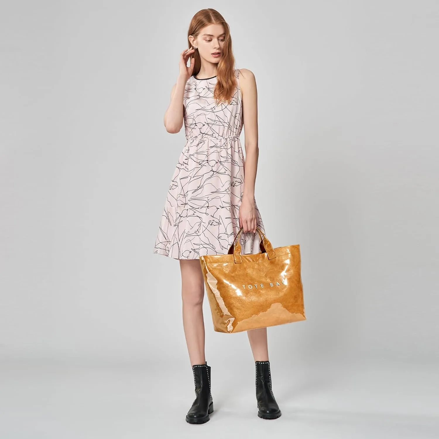 MINGRI Large Tote Bags for Women PVC Clear Totes Bag Plastic Carry All Bag Kraft Paper Shoulder Handbag Hobo for Work Travel