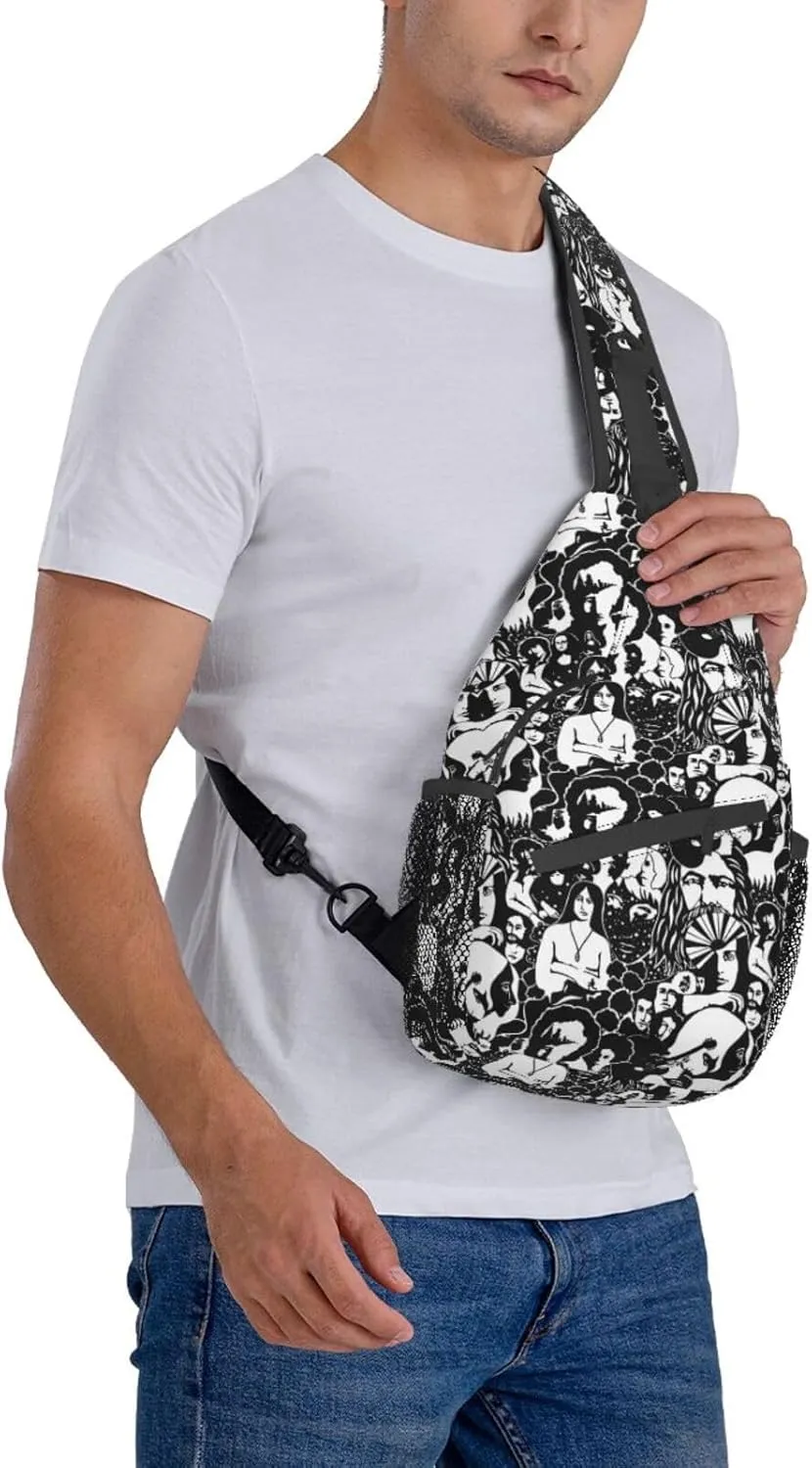 Modern Black and White Art Prints Faces Designer Sling Backpack Crossbody Sling Bag Casual Chest Bags Travel Hiking Daypack Shoulder Bag for Women Men