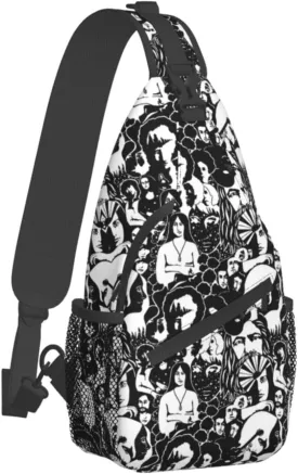 Modern Black and White Art Prints Faces Designer Sling Backpack Crossbody Sling Bag Casual Chest Bags Travel Hiking Daypack Shoulder Bag for Women Men