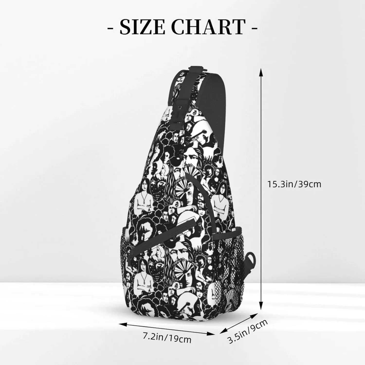 Modern Black and White Art Prints Faces Designer Sling Backpack Crossbody Sling Bag Casual Chest Bags Travel Hiking Daypack Shoulder Bag for Women Men