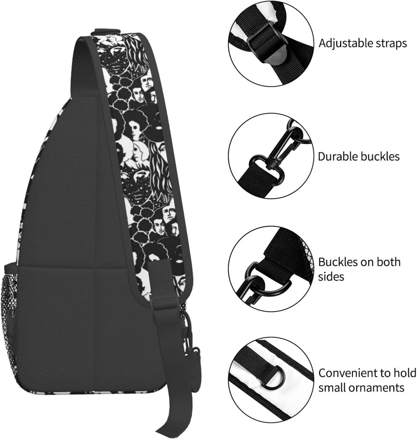 Modern Black and White Art Prints Faces Designer Sling Backpack Crossbody Sling Bag Casual Chest Bags Travel Hiking Daypack Shoulder Bag for Women Men