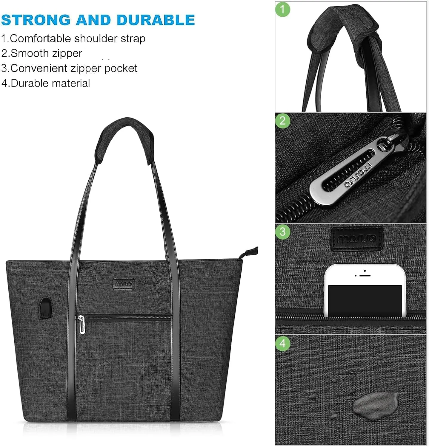 MOSISO USB Port Laptop Tote Bag for Women,Compatible with MacBook, 17-17.3 inch Notebook and Chromebook, Work Travel Business Computer Bag with Small Purse, Black