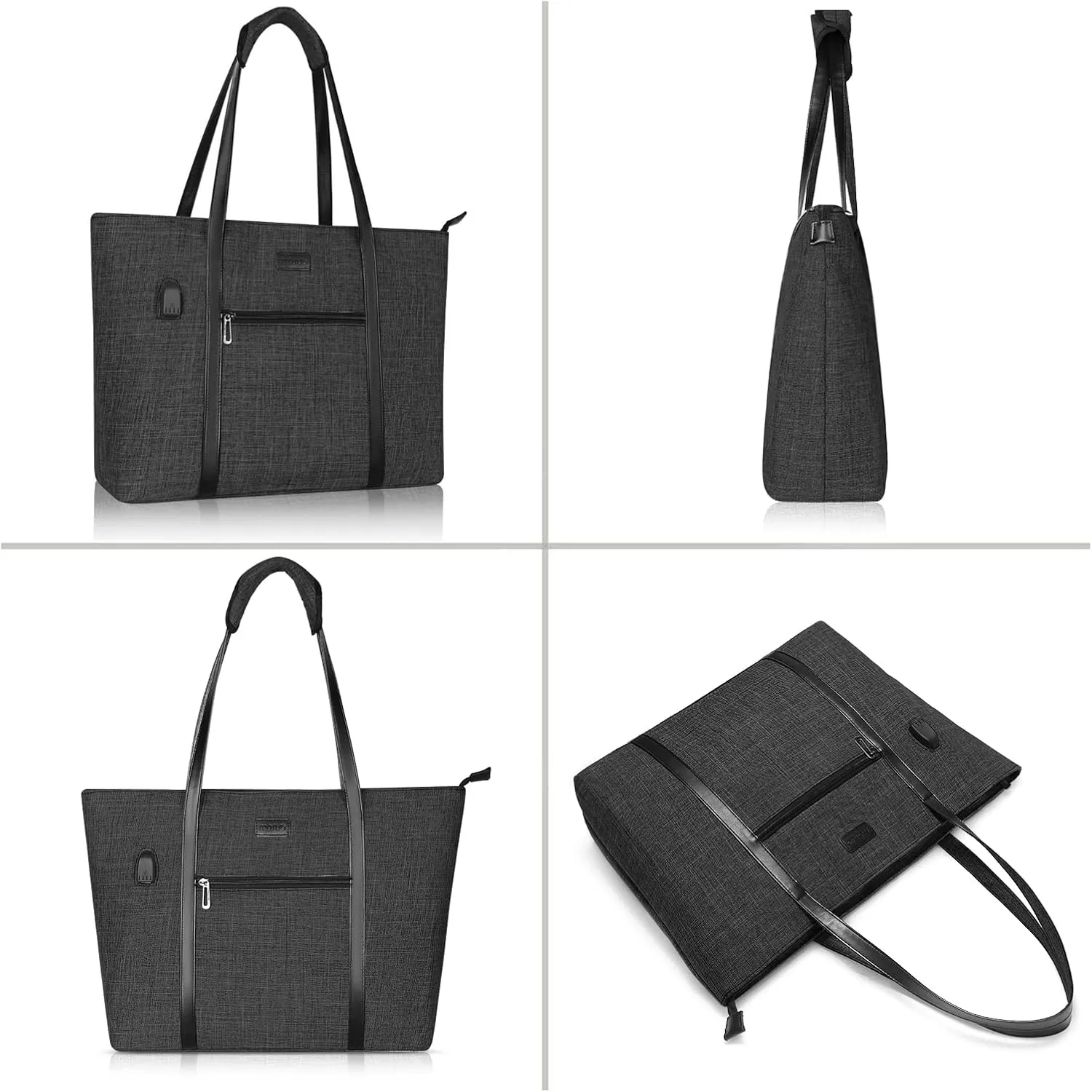 MOSISO USB Port Laptop Tote Bag for Women,Compatible with MacBook, 17-17.3 inch Notebook and Chromebook, Work Travel Business Computer Bag with Small Purse, Black