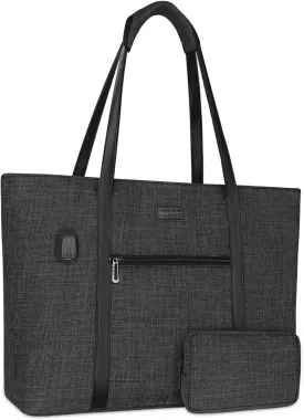 MOSISO USB Port Laptop Tote Bag for Women,Compatible with MacBook, 17-17.3 inch Notebook and Chromebook, Work Travel Business Computer Bag with Small Purse, Black