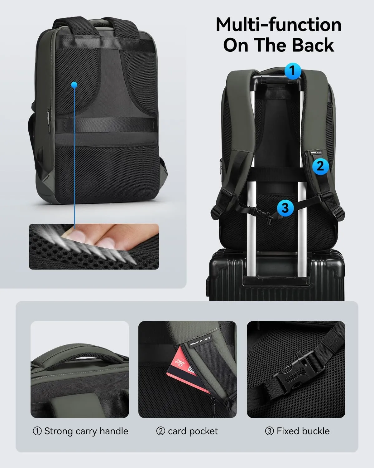 Muzee Backpack for Men Waterproof and Travel Laptop Backpack with USB Charging, Fits 17 Inch Laptop and Tech Gear