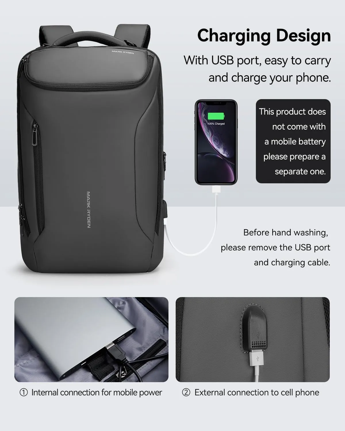 Muzee Business Backpack for Men,Waterproof and Travel Laptop Backpack with USB Charging, Fits 17 Inch Laptop and Tech Gear