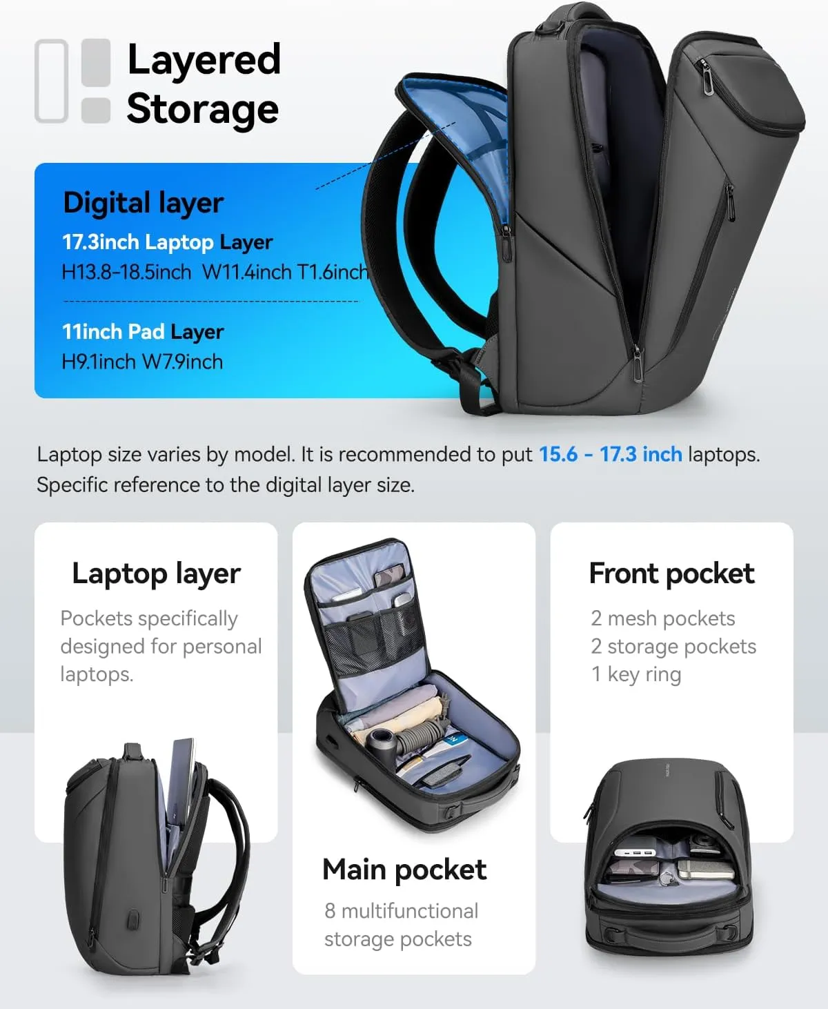 Muzee Business Backpack for Men,Waterproof and Travel Laptop Backpack with USB Charging, Fits 17 Inch Laptop and Tech Gear