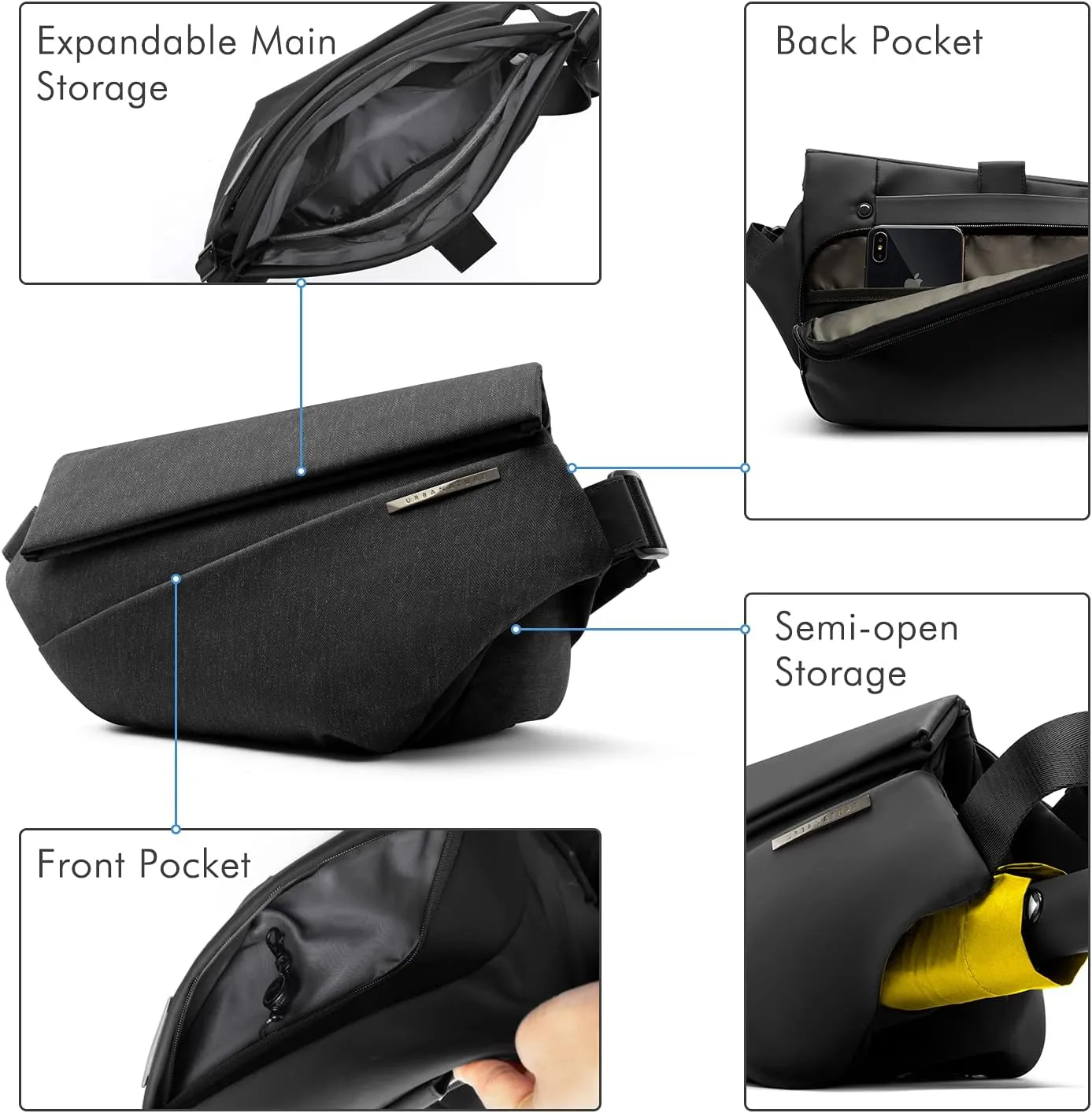 NIID Sling Bag,Crossbody Bag Men,Expandable Sling Bag Stylish,Waterproof Shoulder Bag,Anti Theft Sling,Minimalist Chest Shoulder Backpack,Messenger Bags for Travel Work