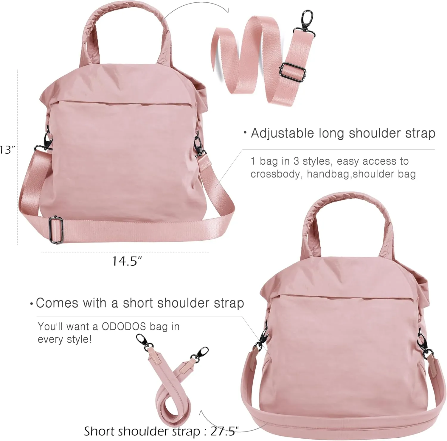 ODODOS 19L Multi Hobo Bags 2.0 with 2 Straps for Women, Totes Handbags, Crossbody Shoulder Bags