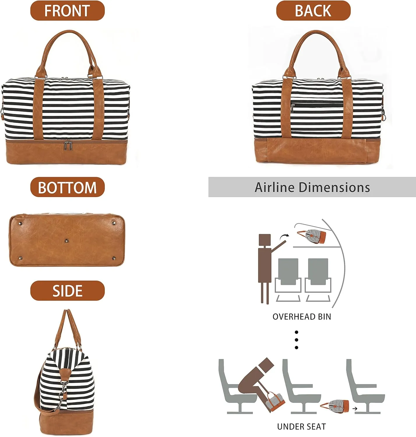 Oeihuivt Weekender Bags for Women - 21 Inch Large Travel Duffel Bag 2-Piece Set with Shoe Compartment, Heavy-Duty Canvas & Leather Carry On Overnight Tote (Airplane Approved)