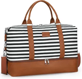 Oeihuivt Weekender Bags for Women - 21 Inch Large Travel Duffel Bag 2-Piece Set with Shoe Compartment, Heavy-Duty Canvas & Leather Carry On Overnight Tote (Airplane Approved)