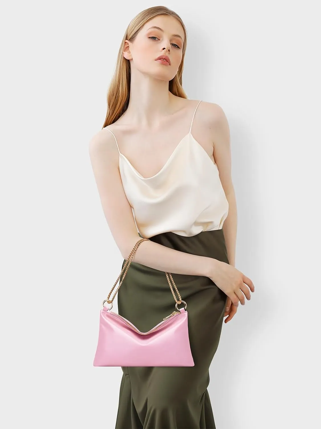 oscaurt Women's Evening Handbag Satin Shoulder Bag Purse for Prom Engagement Cocktail Party Wedding
