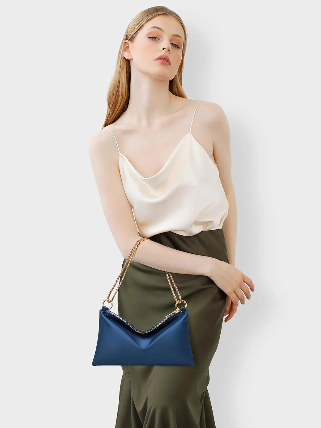 oscaurt Women's Evening Handbag Satin Shoulder Bag Purse for Prom Engagement Cocktail Party Wedding