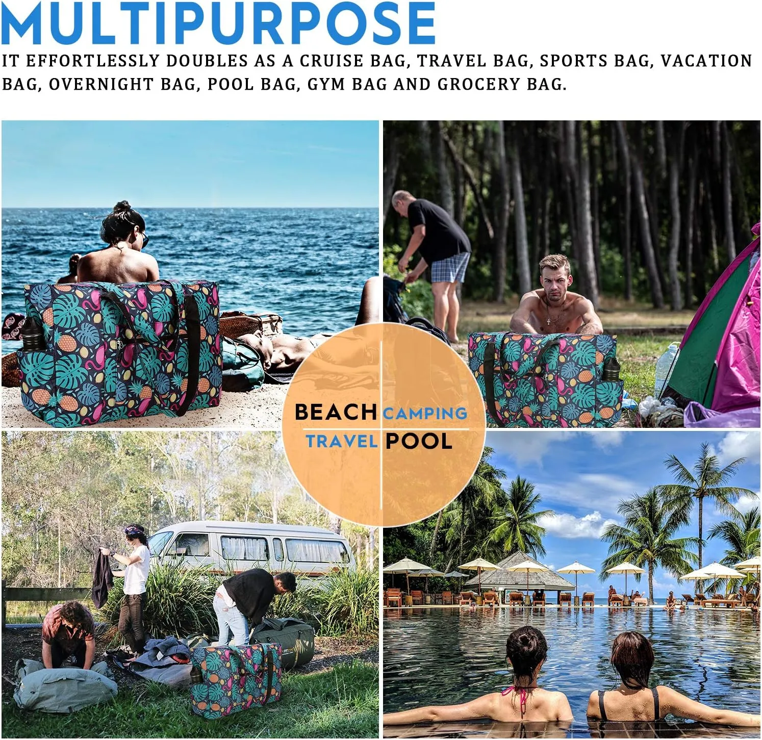 Outrip Extra Large Beach Tote Bags for Family Waterproof Pool Bag for Women with Zipper