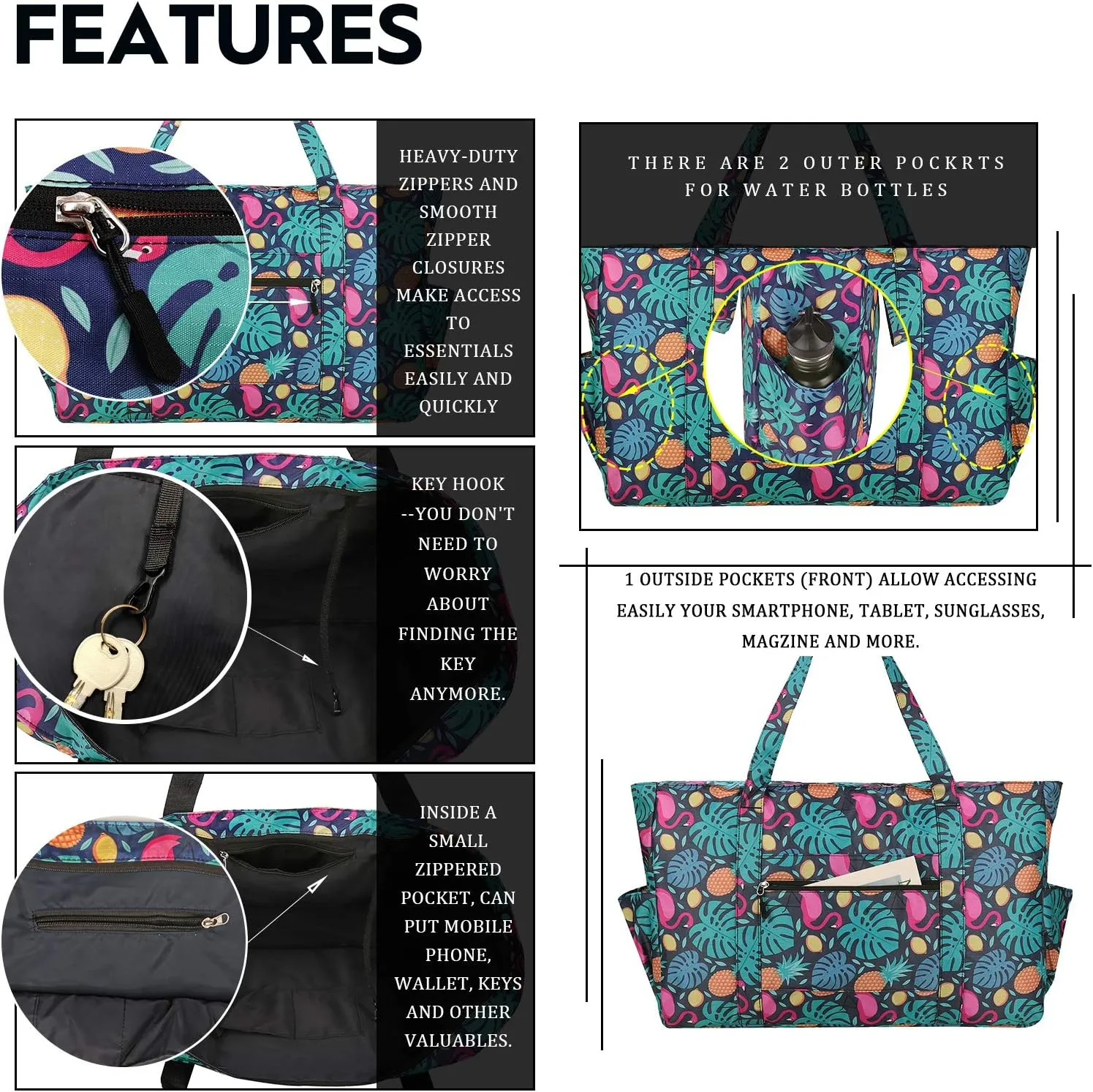 Outrip Extra Large Beach Tote Bags for Family Waterproof Pool Bag for Women with Zipper