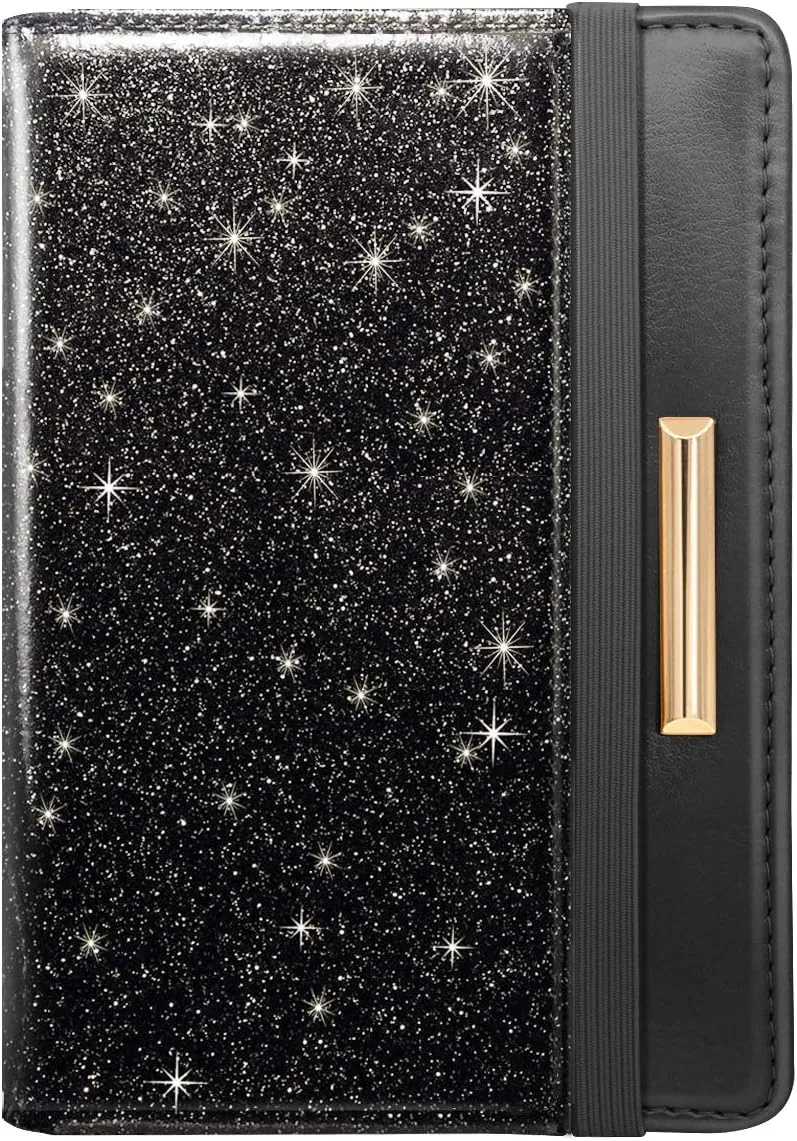 Passport Holder Cover Travel RFID Blocking Passport Cover Rose Gold Cute Flowers Passport Wallet with Elastic Band for Women