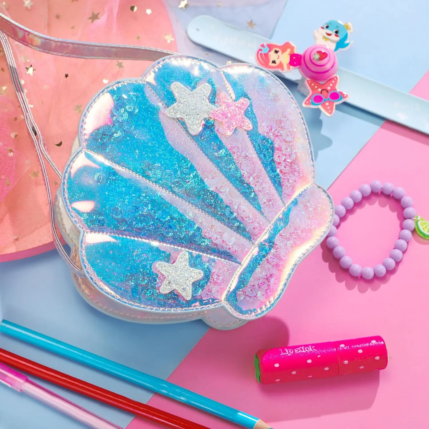 PinkSheep Toddler Purse for Girls Gifts Princess Seashell Purse Kids Shoulder Bag Crossbody Wallet 3-6Year
