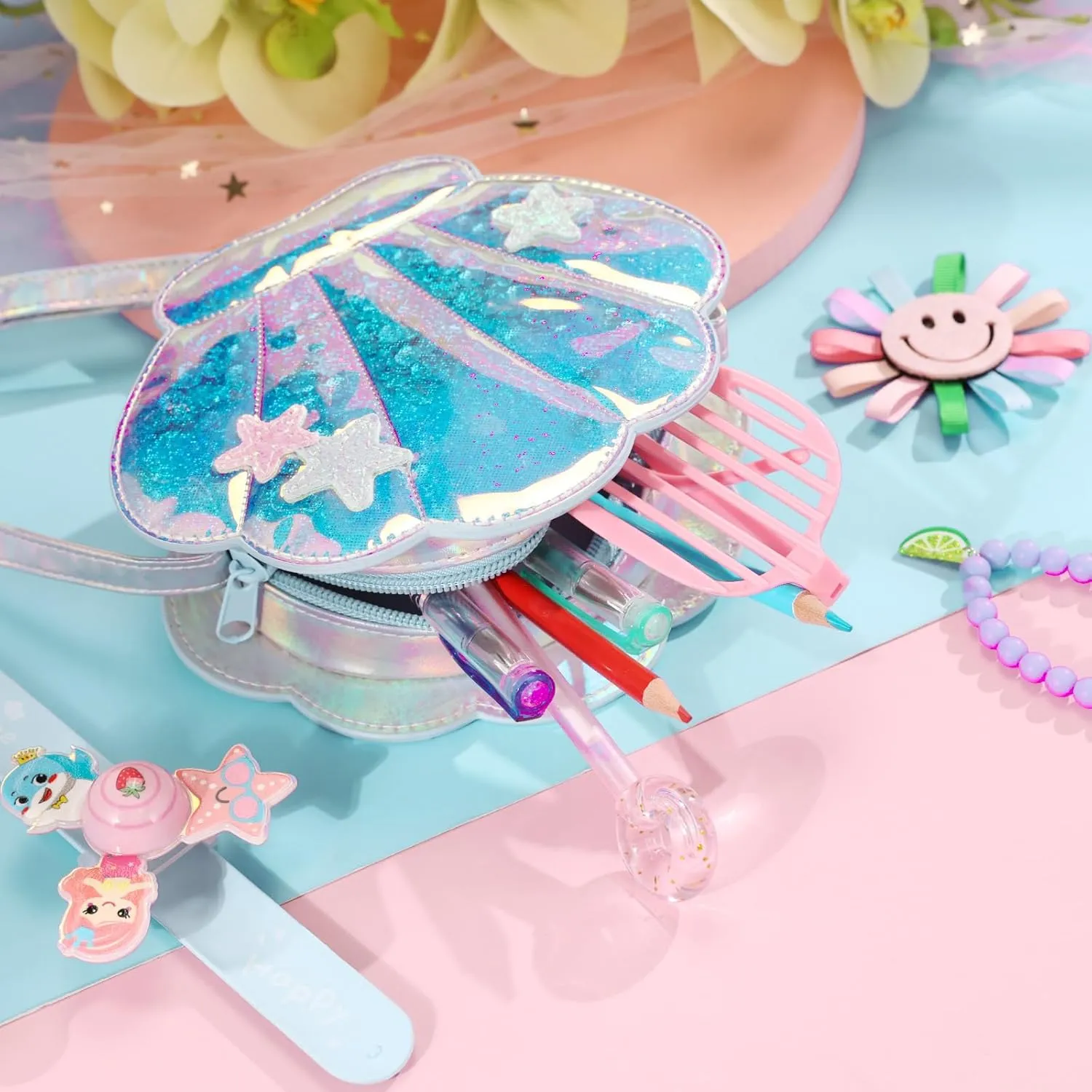 PinkSheep Toddler Purse for Girls Gifts Princess Seashell Purse Kids Shoulder Bag Crossbody Wallet 3-6Year