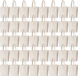 Pinkunn 100 Pcs Canvas Bags Bulk - Natural Cotton Bags with Handles Plain Polyester for Crafting DIY