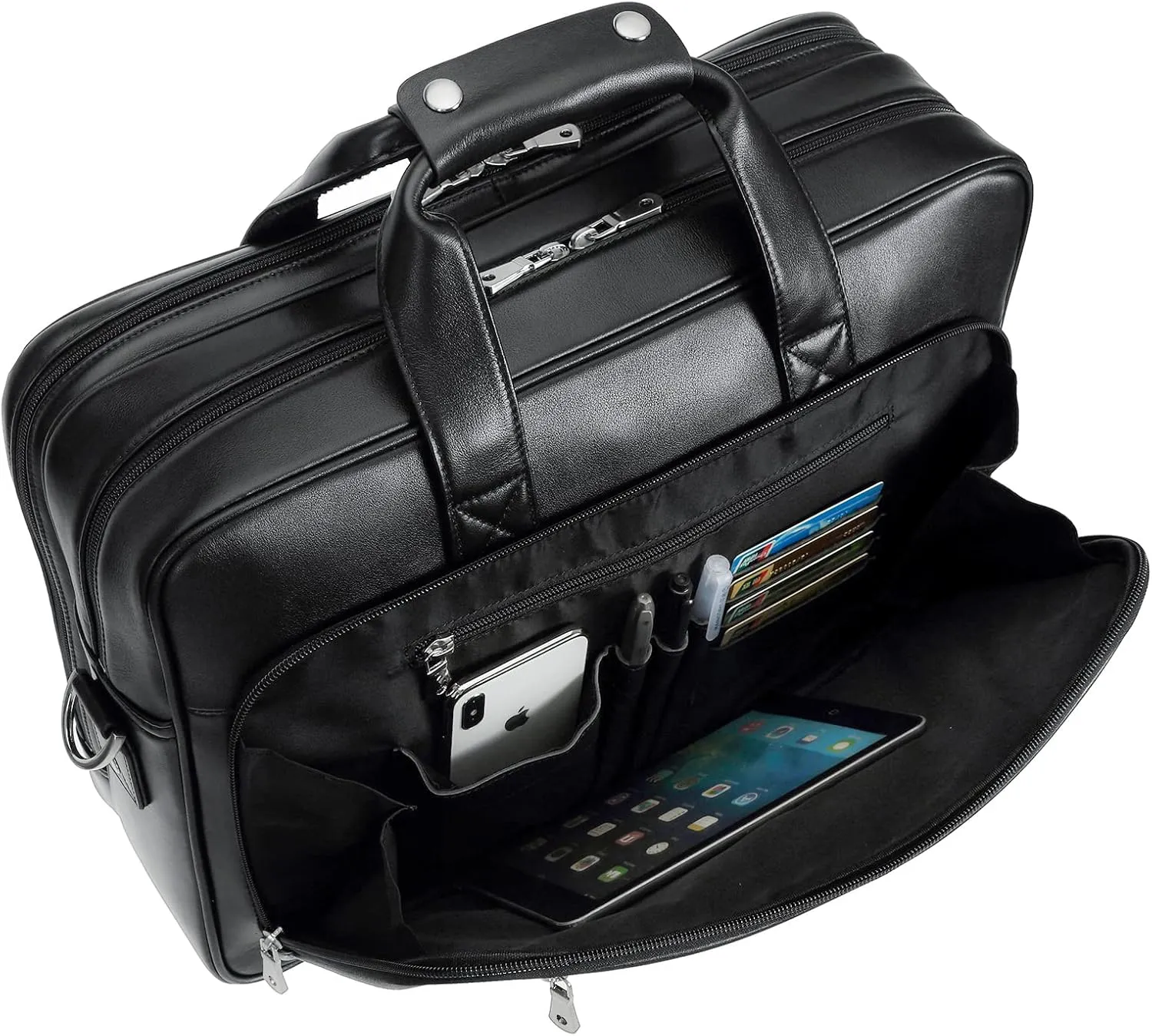 Polare 17" Full Grain Leather Laptop Briefcase Business Travel Laptop Carrying Case Shoulder Bag For Men Fits 17.3 Laptop