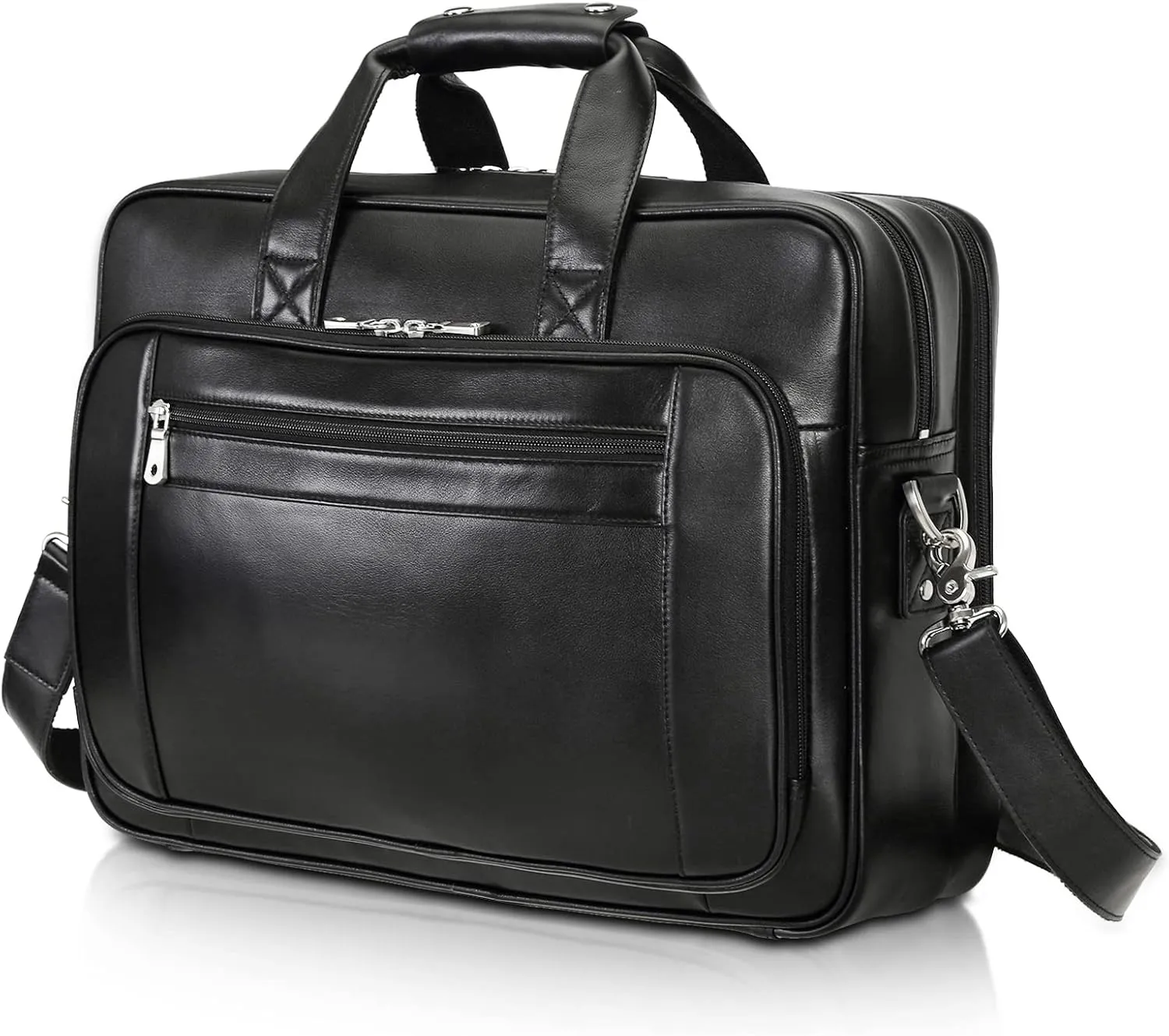 Polare 17" Full Grain Leather Laptop Briefcase Business Travel Laptop Carrying Case Shoulder Bag For Men Fits 17.3 Laptop