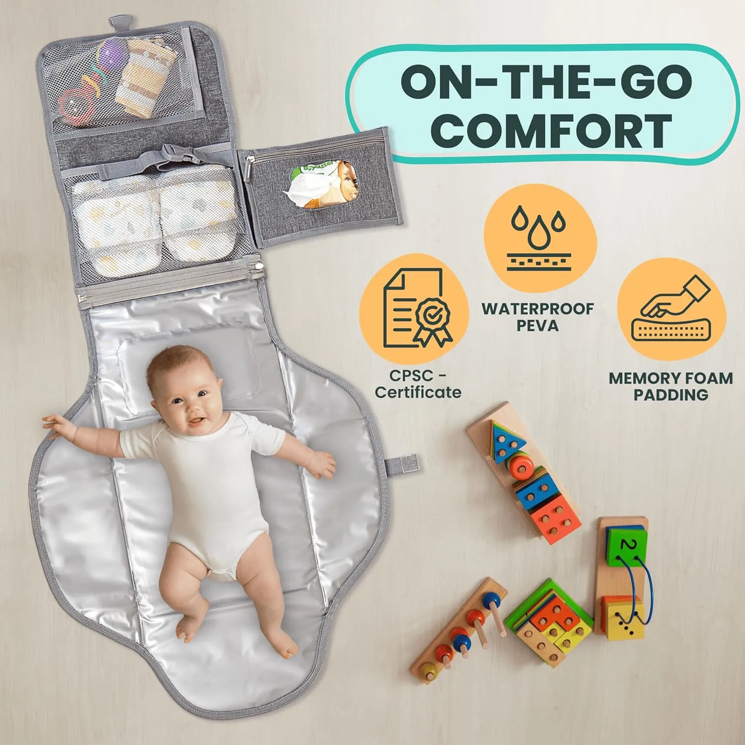 Portable Changing Pad for Baby  Soft, Comfortable Portable Diaper Changing Pad with Wipes Pockets, Waterproof and Easy to Clean  Baby Shower Gifts Newborn Essentials Must Haves Baby Registry Search