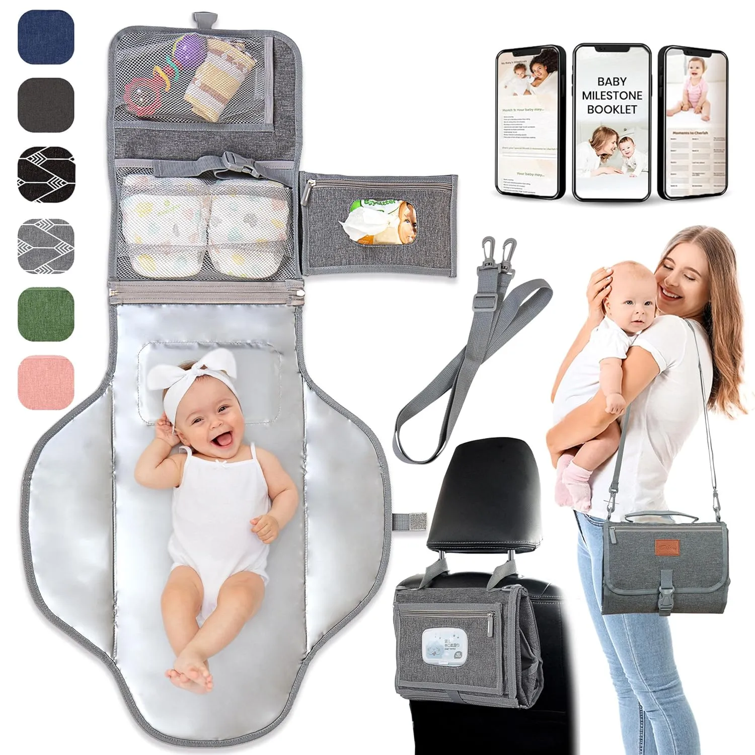 Portable Changing Pad for Baby  Soft, Comfortable Portable Diaper Changing Pad with Wipes Pockets, Waterproof and Easy to Clean  Baby Shower Gifts Newborn Essentials Must Haves Baby Registry Search