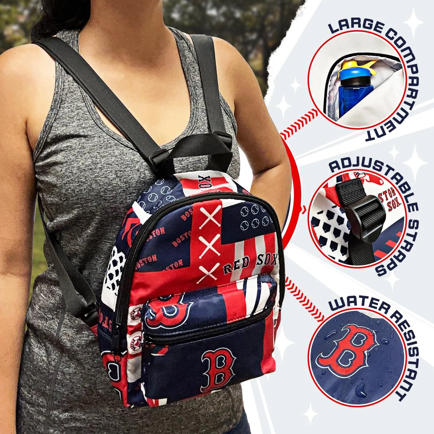 Pro Specialties Group Boston Red Sox Mini Backpack, Licensed Gift Merch for Red Sox Fans, (Street Series Adult Bags) Ideal small backpack Waterproof, and trendy, Boston Merchandise for Women
