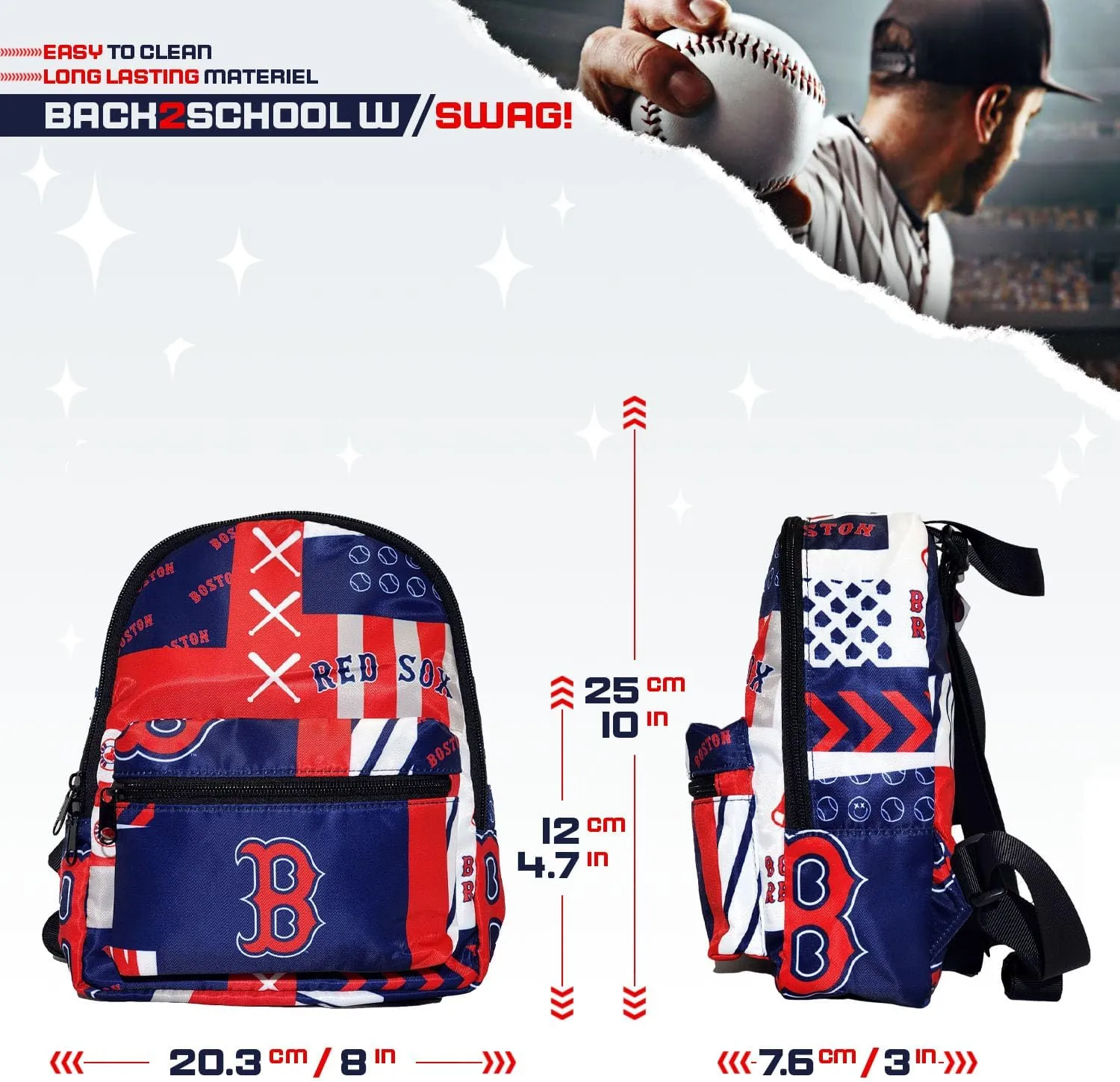 Pro Specialties Group Boston Red Sox Mini Backpack, Licensed Gift Merch for Red Sox Fans, (Street Series Adult Bags) Ideal small backpack Waterproof, and trendy, Boston Merchandise for Women