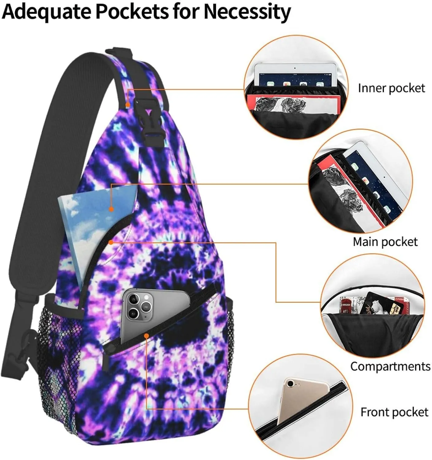 Rainbow Tie Dye Sling Backpack Chest Bag Crossbody Shoulder Bag Gym Cycling Travel Hiking Daypack For Men Women