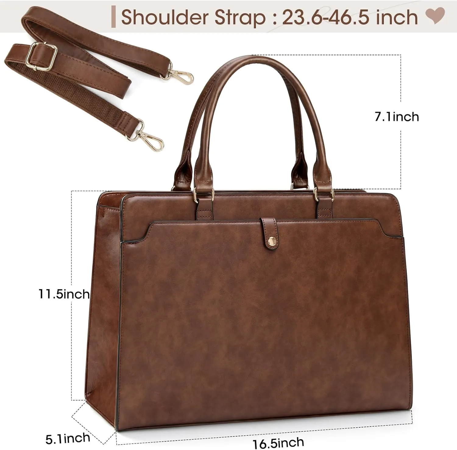 Rainsmore Women's 15.6 Inch Laptop Tote, Leather Work Bag, Waterproof, Large Capacity, Vintage Brown