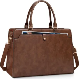 Rainsmore Women's 15.6 Inch Laptop Tote, Leather Work Bag, Waterproof, Large Capacity, Vintage Brown
