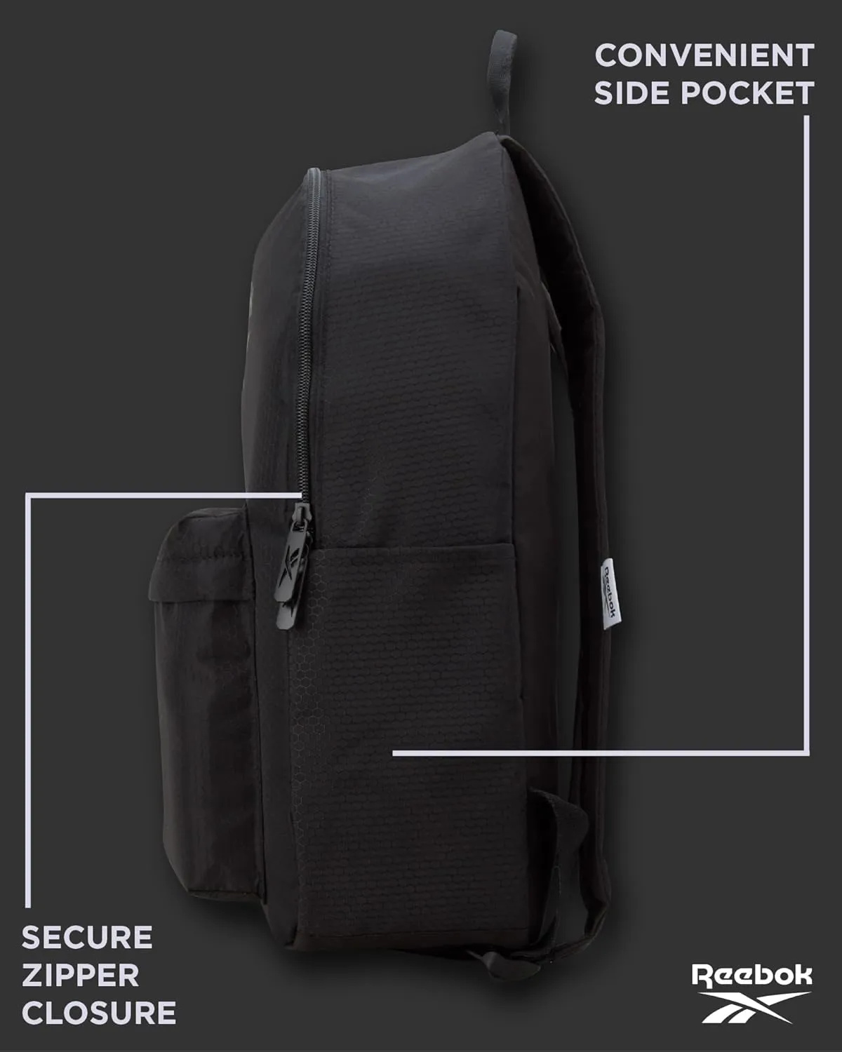 Reebok Element Backpack - Lightweight Compact Everyday Carry On Work, Gym, or Travel Backpack for Men and Women, Black Element with Grey Logo
