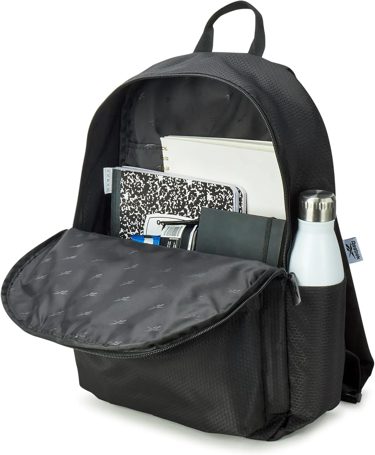 Reebok Element Backpack - Lightweight Compact Everyday Carry On Work, Gym, or Travel Backpack for Men and Women, Black Element with Grey Logo