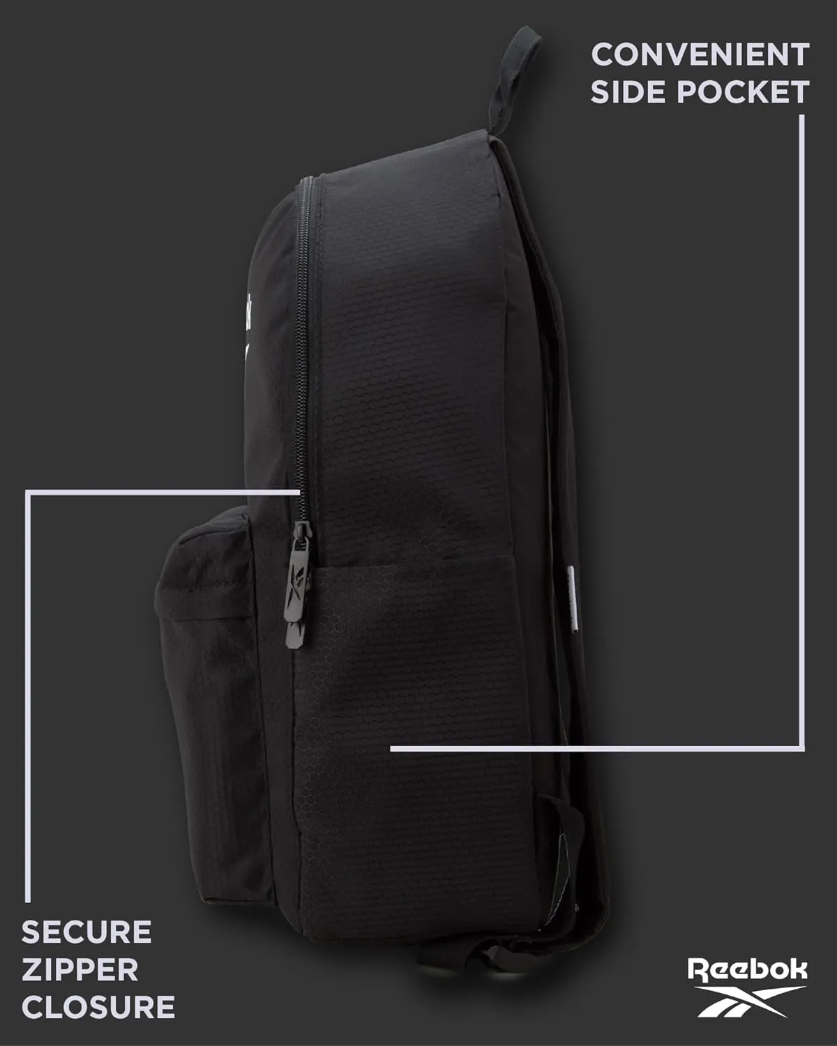 Reebok Element Backpack - Lightweight Compact Everyday Carry On Work, Gym, or Travel Backpack for Men and Women, Black Element with White Logo
