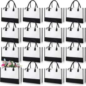 Reginary 12 Pack Canvas Tote Bags Initial Classic Present Personalized Canvas Beach Bag for Wedding, Birthday, Beach(Black and White)