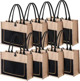 Reginary 8 Pcs Burlap Tote Bags Bulk Large Jute Tote with Handles Reusable Canvas Gift Bags for Wedding Travel
