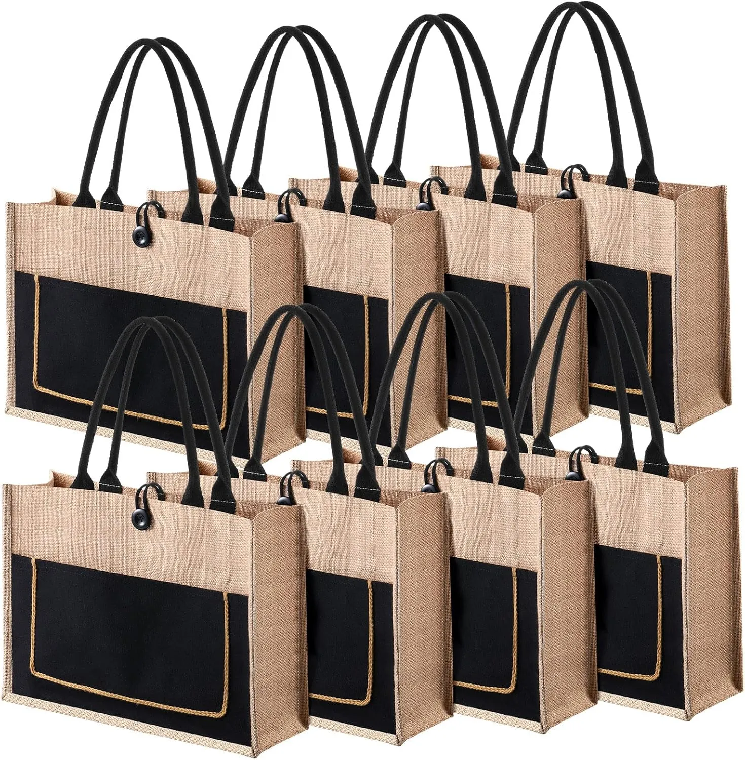 Reginary 8 Pcs Burlap Tote Bags Bulk Large Jute Tote with Handles Reusable Canvas Gift Bags for Wedding Travel