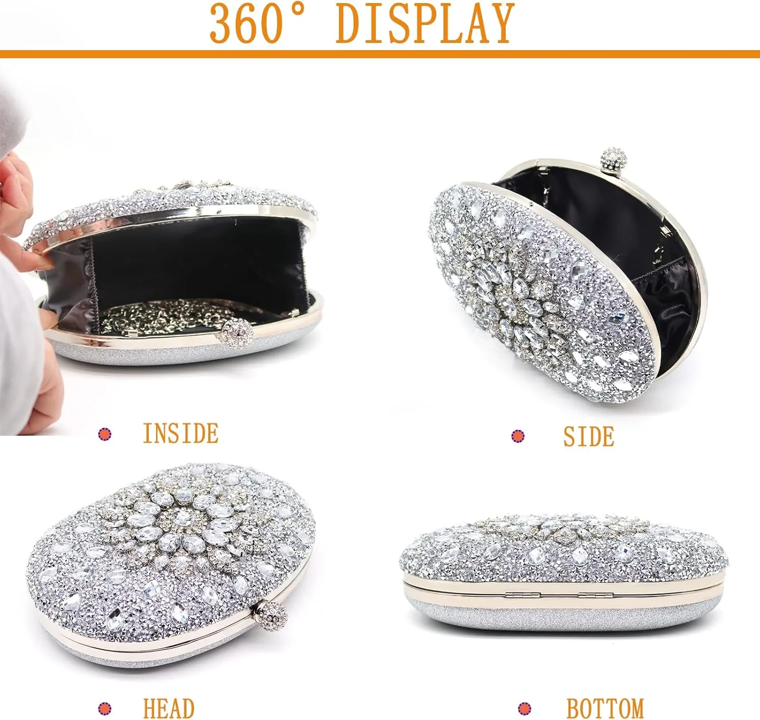 Rhinestone Evening Clutch Purses for Women Wedding Clutch Party Purse Bridal Diamonds Prom Cocktail Handbags