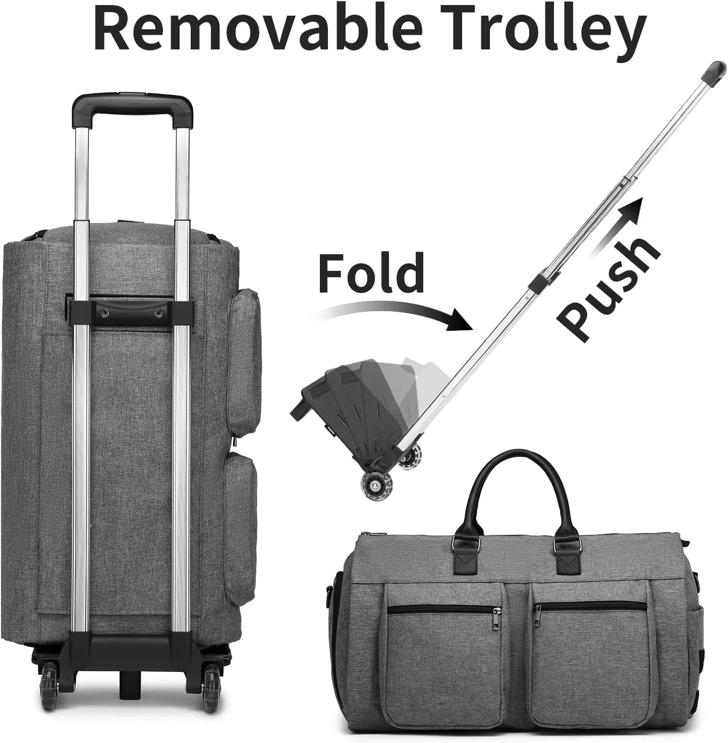 Rolling Garment Bag,Rolling Duffle Bag with Wheels Rolling Garment Bags for Travel with Shoe Pouch Carry On Bag Weekender Bags Garment Duffel Bag for Women-Grey