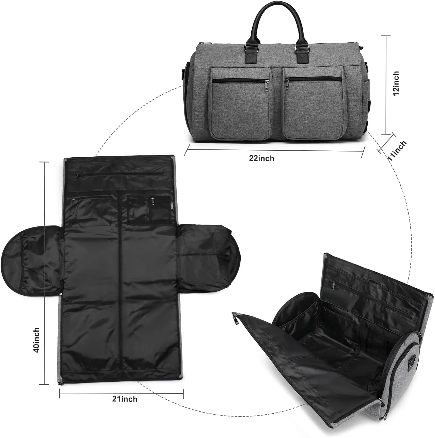 Rolling Garment Bag,Rolling Duffle Bag with Wheels Rolling Garment Bags for Travel with Shoe Pouch Carry On Bag Weekender Bags Garment Duffel Bag for Women-Grey