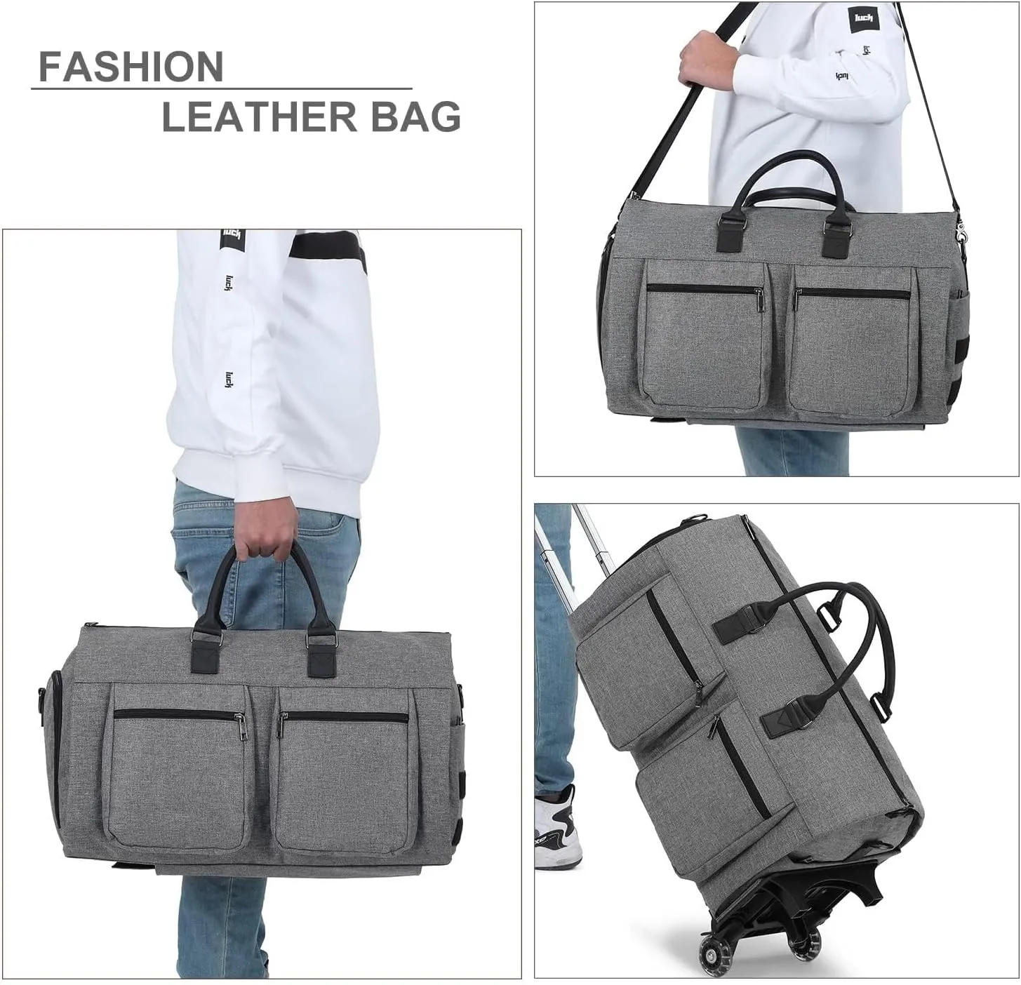 Rolling Garment Bag,Rolling Duffle Bag with Wheels Rolling Garment Bags for Travel with Shoe Pouch Carry On Bag Weekender Bags Garment Duffel Bag for Women-Grey