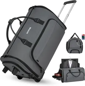 Rolling Garment Bags for Travel, 59L Rolling Duffle Bag with Wheels and Shoe Compartment for Men and Women, 3 in 1 Carry on Convertible Travel Garment Bag with Wheels, Gray