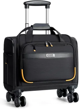 Rolling Laptop Bag, Rolling Briefcase with 4 Spinner Wheels, 14 Inch 1680D Nylon Water Resistant Computer Bag for Men and Women Work Travel, Black