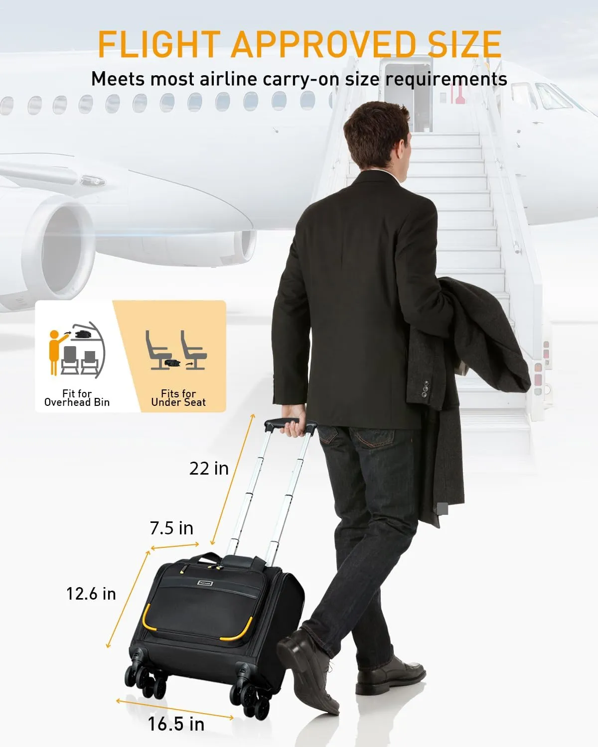 Rolling Laptop Bag, Rolling Briefcase with 4 Spinner Wheels, 14 Inch 1680D Nylon Water Resistant Computer Bag for Men and Women Work Travel, Black