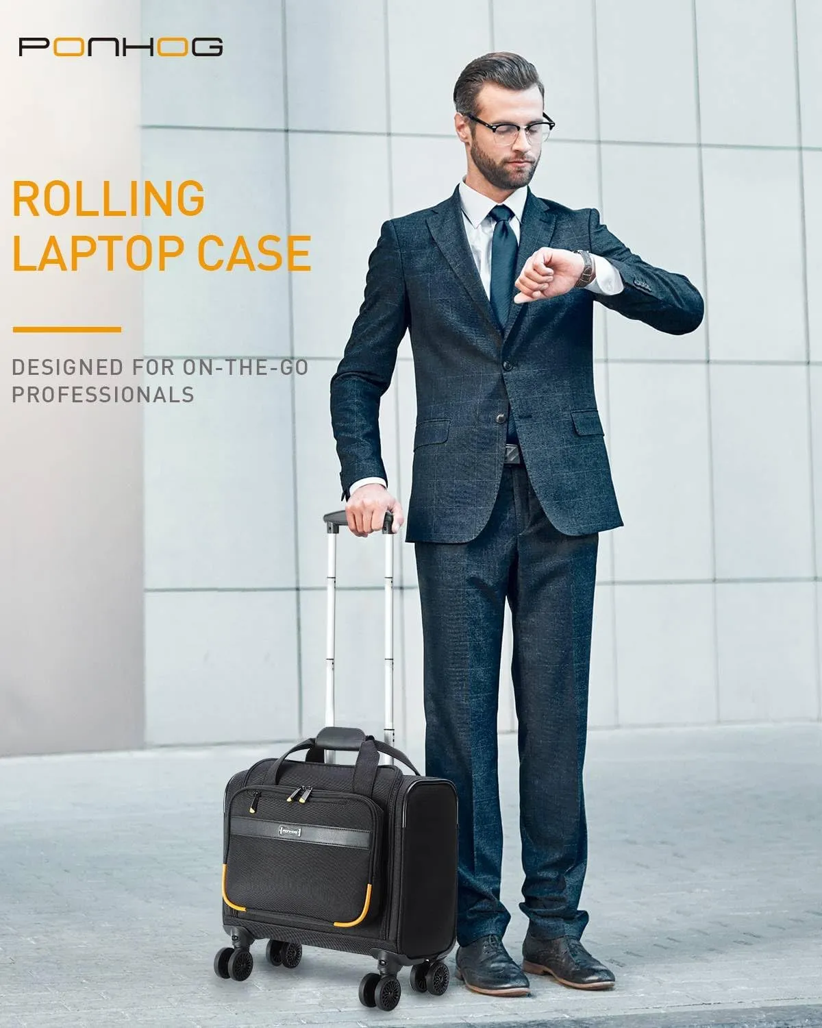 Rolling Laptop Bag, Rolling Briefcase with 4 Spinner Wheels, 14 Inch 1680D Nylon Water Resistant Computer Bag for Men and Women Work Travel, Black